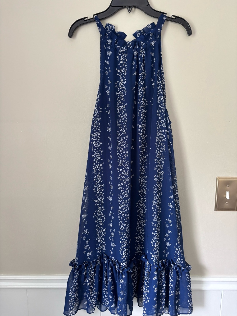 BCBG - Navy Floral Ruffle-Hem Dress